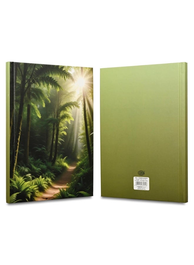 FIS® Hard Cover Notebook, A5 Size(148x210mm), 96 Sheets, Single Line Ruling, White Paper, Packet of 5 Pieces, Green Forest Cover Design 3-FSNBHCA596D3 - Image 3